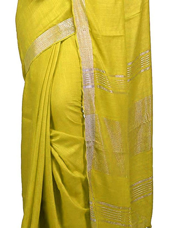 Lemon Yellow Bhagalpuri women's Handloom Linen Cotton Ethnic Wear Saree With Running Unstitched Blouse Piece - View 6