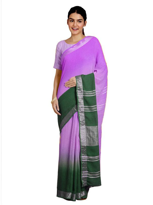 Bhagalpuri Handloom Linen Cotton Blend Two Dye Saree With Running Unstitched Blouse Piece