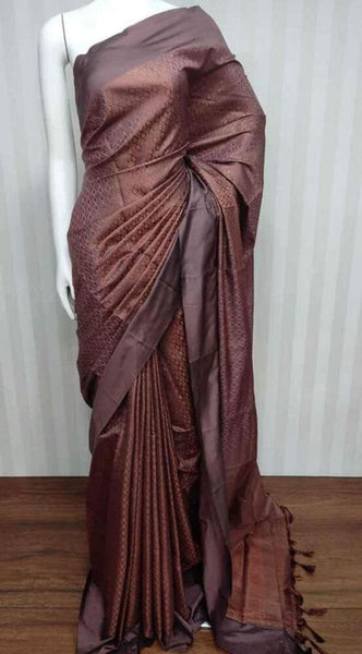 Handloom Designer Weaving Linen Tissue Silk Saree with Blouse Piece (Felcen_Brown)
