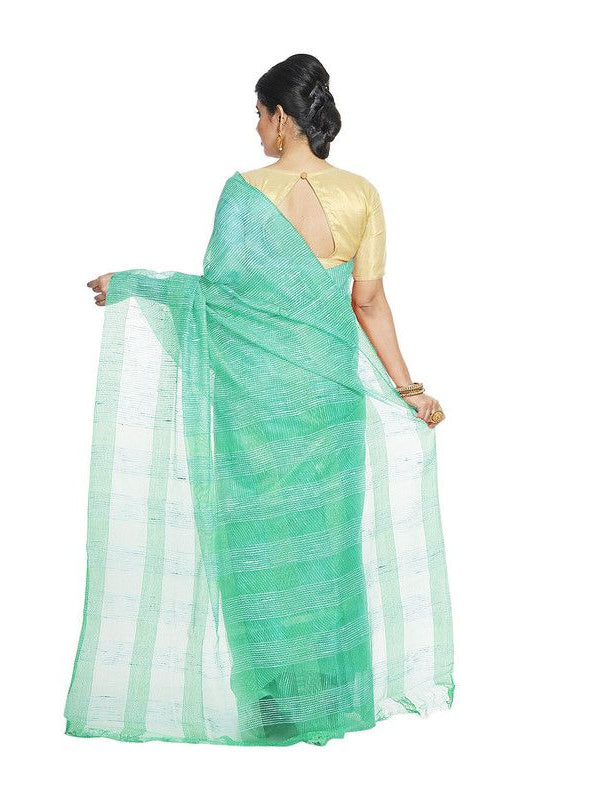 Aquamarine Turquoise women's Bhagalpuri Kota Doria Silk Semi Transparent Saree With Unstiched Blouse Piece - View 2
