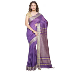 Purpureus Purple women's Bhagalpuri Handloom Kota Silk Temple Border Saree And Variation Of Colors With Striped Blouse Piece