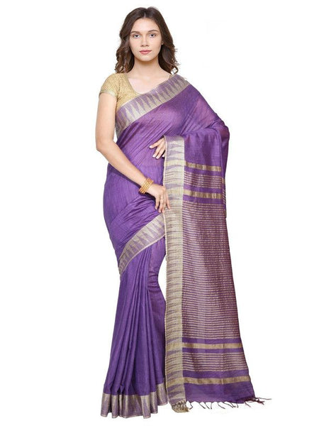 Purpureus Purple women's Bhagalpuri Handloom Kota Silk Temple Border Saree And Variation Of Colors With Striped Blouse Piece