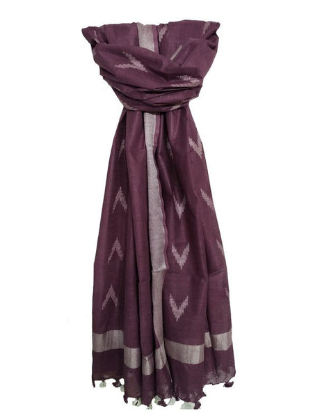 Linen Cotton Blend Zari Weaving Handloom Ikkat Dupatta (300091 Mountbatten_Brown)