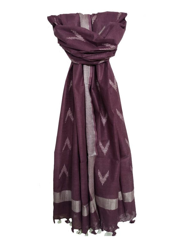 Linen Cotton Blend Zari Weaving Handloom Ikkat Dupatta (300091 Mountbatten_Brown)