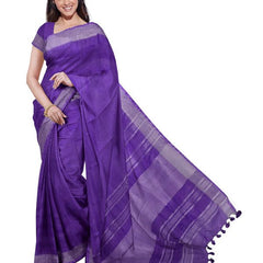 French Violet women's Bhagalpuri Handloom Linen Blend Saree And Variation Of Colors With Running Unstiched Blouse Piece - View 7