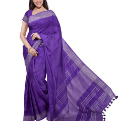 French Violet & Yellow women's Bhagalpuri Handloom Cotton-Linen Blend Saree Combo (Pack Of 2) With Running Unstiched Blouse Piece - View 3