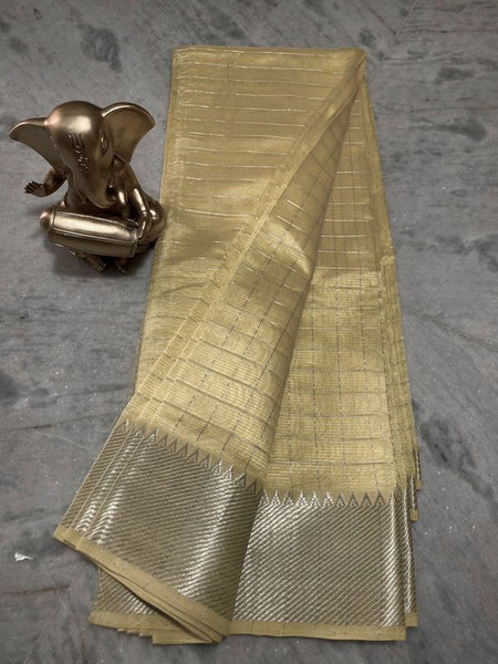 Cotton Silk Handloom Bhagalpuri Wide Border Check Saree