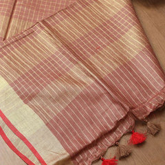 Handloom Linen Cotton Blend Bhagalpuri Check Saree with Contrast Blouse Piece - View 6