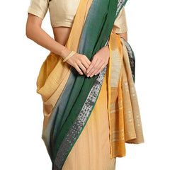 Sunglow Yellow & Dark Spring Green women's Bhagalpuri Handloom Linen Slub Blend Two Dye Saree With Running Unstitched Blouse Piece - View 3