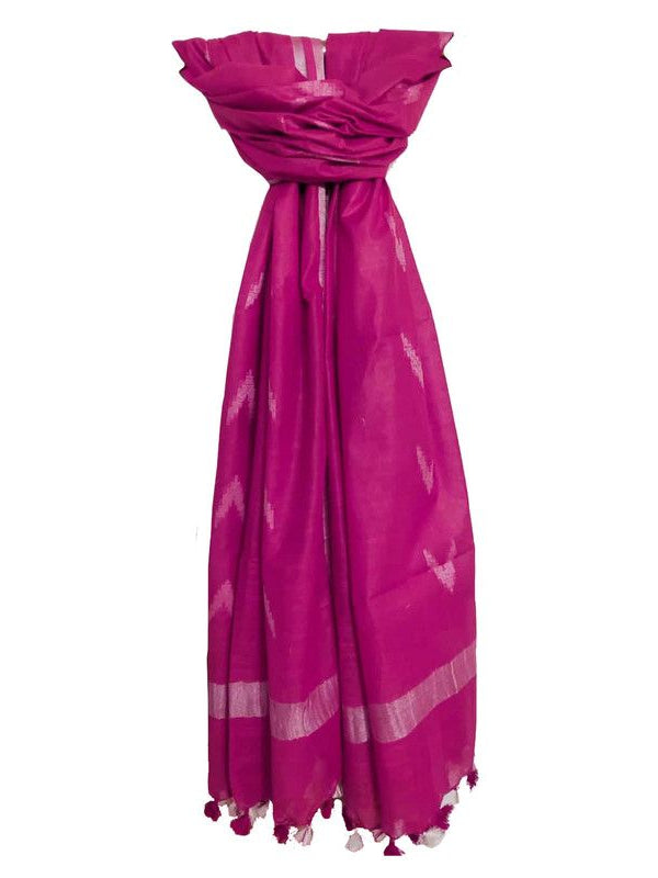 Linen Cotton Blend Zari Weaving Handloom Ikkat Dupatta (12007 Deep_Pink)