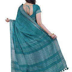 Cyan women's Bhagalpuri Handloom Linen Blend Saree And Variation Of Colors With Running Unstiched Blouse Piece - View 7