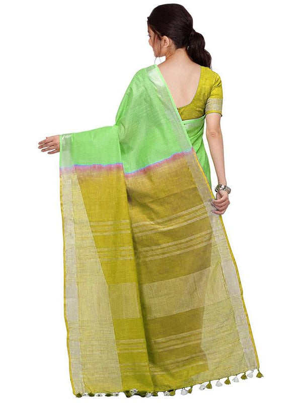 Handloom Bhagalpuri Linen Blend Two Dye Saree With Running Unstitched Blouse Piece - View 4