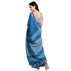 California Blue women's Bhagalpuri Handloom Blend Linen-Cotton Saree With Running Unstiched Blouse Piece_Free Size_Variation Of Colors - View 3