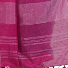 Chartreuse Green & Raspberry Pink women's Bhagalpuri Handloom Linen Cotton Blend Two Dye Saree With Running Unstitched Blouse Piece - View 3