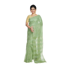 Pistachio Green women's Bhagalpuri Kota Doria Silk Semi Transparent Saree With Unstiched Blouse Piece