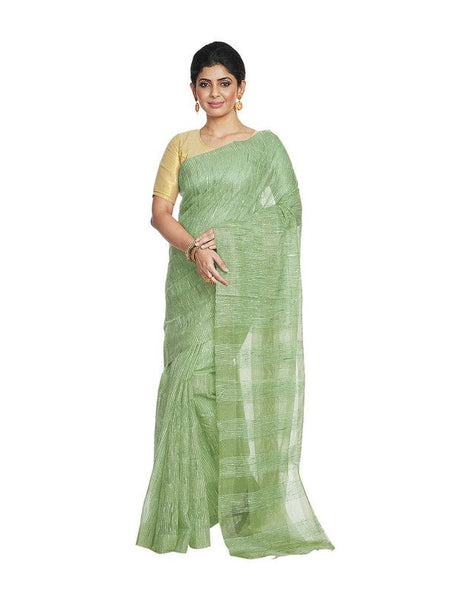 Pistachio Green women's Bhagalpuri Kota Doria Silk Semi Transparent Saree With Unstiched Blouse Piece