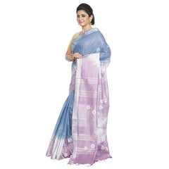 Carolina Blue & Thistle Purple women's Bhagalpuri Handloom Cotton Linen Slub Blend Tie Two Dye (Sibory Two Dye) Saree With Running Unstitched Blouse Piece - View 2