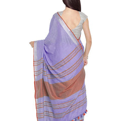Lavener Purple-Red women's Bhagalpuri Handloom Cotton Linen Blend Contrast Pallu Saree And Unstitched Contrast Blouse Piece - View 4