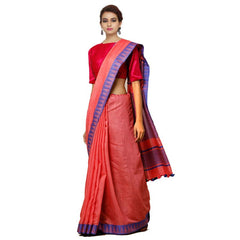 Bhagalpuri Handloom Kota Silk Temple Border Saree And Variation Of Colors With Striped Blouse Piece