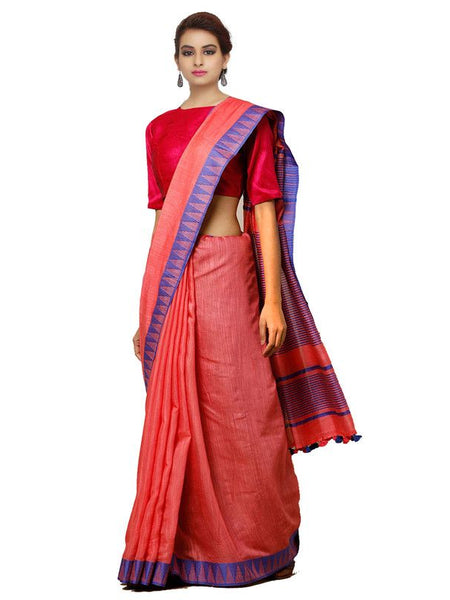 Bhagalpuri Handloom Kota Silk Temple Border Saree And Variation Of Colors With Striped Blouse Piece