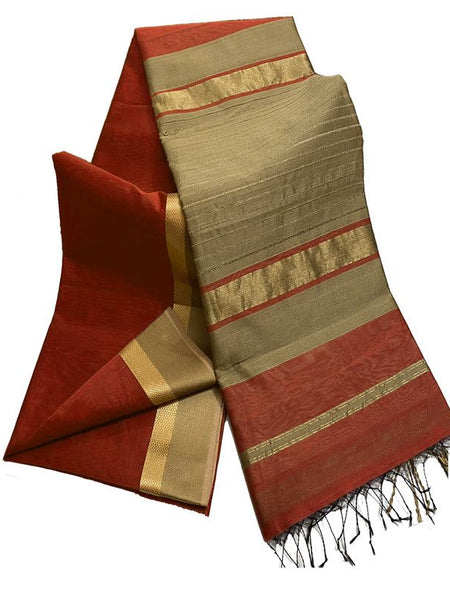 Bhagalpuri Cotton Tussar Silk Saree with Designed Border (Tangela Orange)
