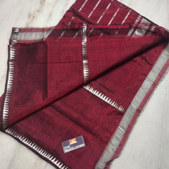 Cotton Handloom Mangalagiri Silk Saree with Temple Border (100220 Maroon_Red)