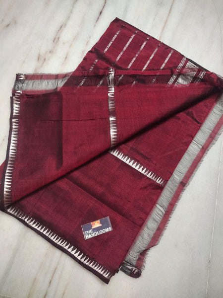 Cotton Handloom Mangalagiri Silk Saree with Temple Border (100220 Maroon_Red)