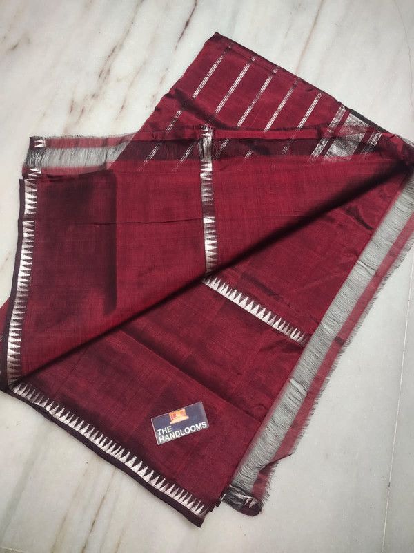 Cotton Handloom Mangalagiri Silk Saree with Temple Border (100220 Maroon_Red)