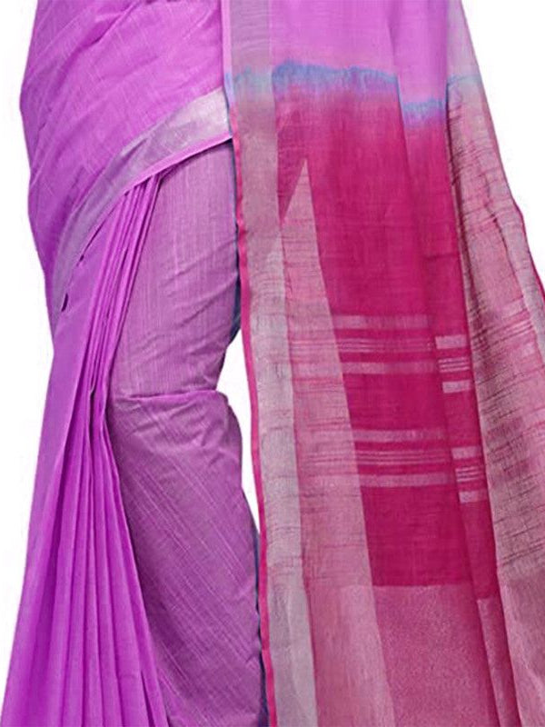Orchid Magenta & Raspberry Pink women's Handloom Bhagalpuri Cotton Slub Blend Two Dye Saree With Running Unstitched Blouse Piece - View 5