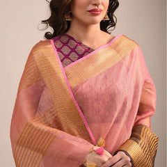 Handloom Tissue Linen Bhagalpuri Two Dye Saree - View 3