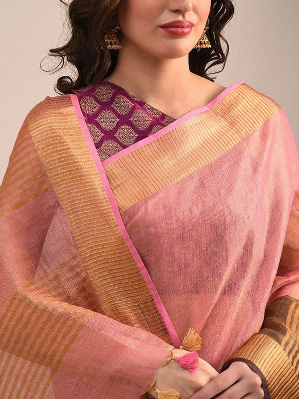 Handloom Tissue Linen Bhagalpuri Two Dye Saree - View 3