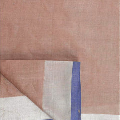Women's Bhagalpuri Handloom Linen-Slub Saree With Contrast Blouse Piece (Sugar_Brown-Blue) - View 4