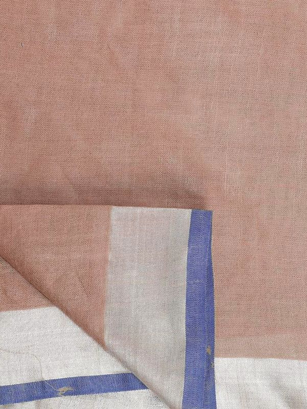 Women's Bhagalpuri Handloom Linen-Slub Saree With Contrast Blouse Piece (Sugar_Brown-Blue) - View 4