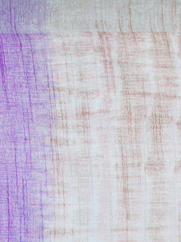 Heliotrope Purple & Tumbleweed Orange women's Bhagalpuri Handloom Cotton Linen Slub Blend Tie Two Dye (Sibory Two Dye) Saree With Running Unstitched Blouse Piece - View 6
