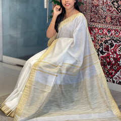Gold women's Bhagalpuri Kota Viscous Temple Border White Saree And Variable Color Border With Blouse Piece - View 2