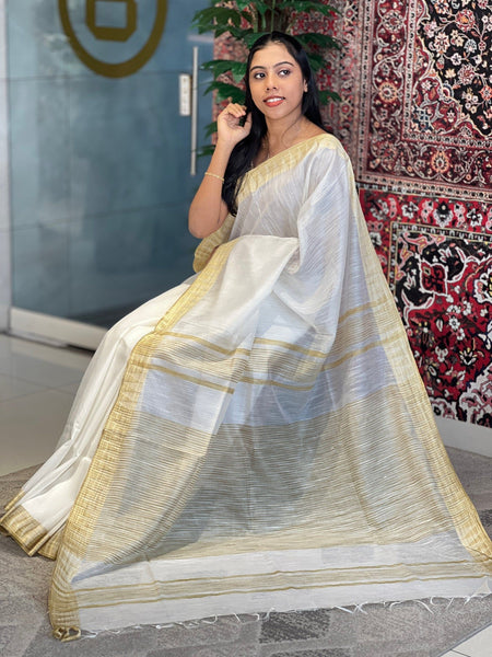 Gold women's Bhagalpuri Kota Viscous Temple Border White Saree And Variable Color Border With Blouse Piece - View 2