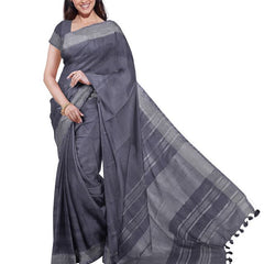 Green & Grey women's Bhagalpuri Handloom Cotton-Linen Blend Saree Combo (Pack Of 2) With Running Unstiched Blouse Piece - View 6