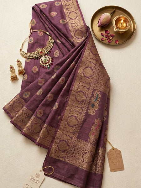 Eri Tussar Silk Handloom Banarasi Saree with Rich Zari Weaving