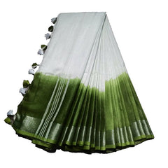 Avocado Green women's Handloom Bhagalpuri Linen Cotton Slub Blend Two Sided Two Dye Saree Running Unstitched Blouse Piece - View 4