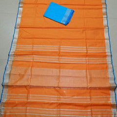 Orange women's Bhagalpuri Blend Linen Saree With Free Contrast Blouse Piece - View 4
