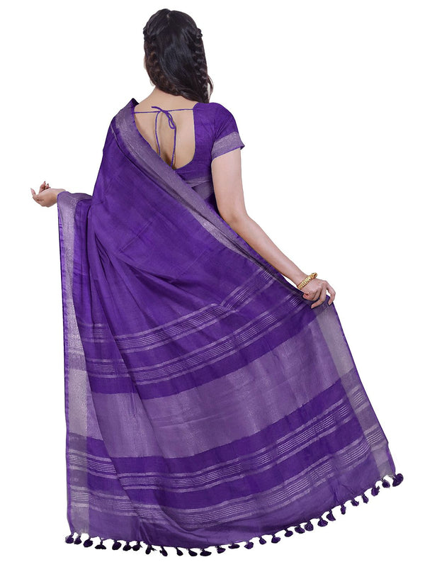 French Violet & Yellow women's Bhagalpuri Handloom Cotton-Linen Blend Saree Combo (Pack Of 2) With Running Unstiched Blouse Piece - View 4