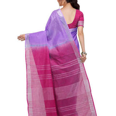 Lilac Purple & Raspberry Pink women's Bhagalpuri Handloom Ethnic Wear Linen Two Dye Saree With Running Unstitched Blouse Piece - View 4