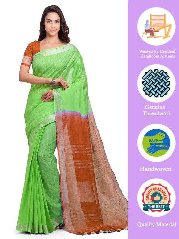 Bhagalpuri Handloom Pure Cotton Two Dye Saree With Running Unstitched Blouse Piece - View 3