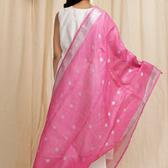 Handloom Pure Linen Bhagalpuri Dupatta with Weaving Circle Motif (Pink) - View 3