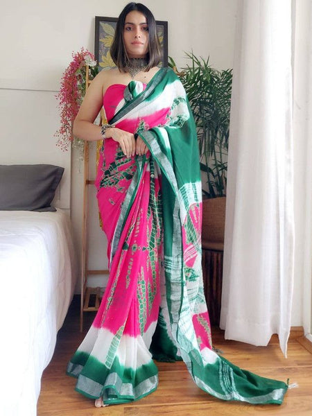 Handloom Linen Bhagalpuri Sibory Multi Dye Saree (Mint_Green-White-Pink)