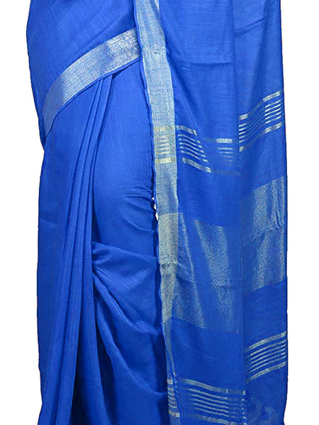 Blue Bhagalpuri women's Handloom Linen Cotton Ethnic Wear Saree With Running Unstitched Blouse Piece - View 5