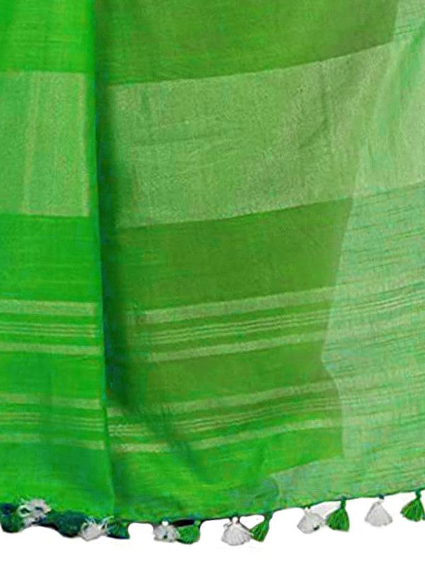 Lime Green & Kelly Green women's Bhagalpuri Handloom Linen Cotton Blend Two Dye Saree With Running Unstitched Blouse Piece - View 7