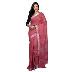 Turkey Pink Bhagalpuri women's Handloom Linen Cotton Ethnic Wear Saree With Running Unstitched Blouse Piece - View 4