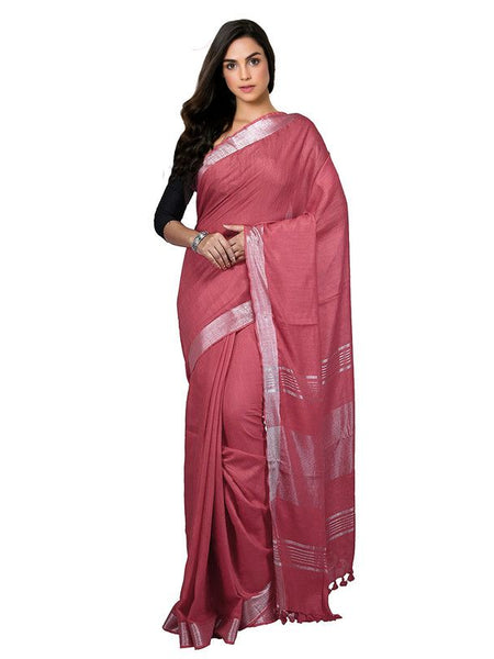 Turkey Pink Bhagalpuri women's Handloom Linen Cotton Ethnic Wear Saree With Running Unstitched Blouse Piece - View 4