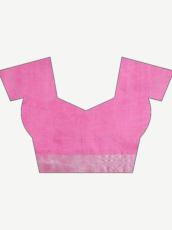 White-Pink women's Handloom Bhagalpuri Cotton Linen Blend Saree Ethnic Wear With Contrast Unstitched Blouse Piece - View 6